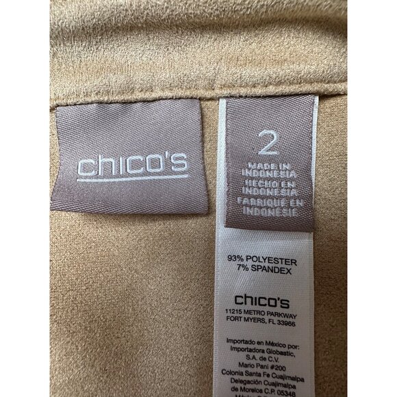 Chicos Faux Suede Tunic Top Size 2/L/12 Tan 3/4 Sleeve Western Cowgirl Country - Picture 2 of 12
